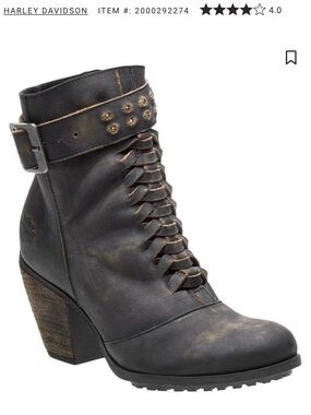 NWT Harley-Davidson Calkins Black Distressed Leather Ankle Boots